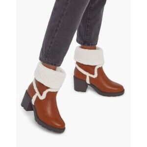 JustFab Brown Ankle Boots with Cream Trim